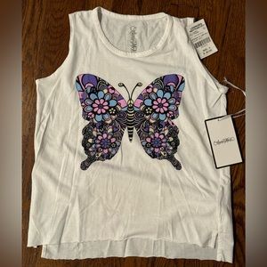 Lauren Moshi Girls Butterfly Sleeveless Shirt Size 8 Color White